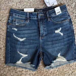Judy Blue Blue Distressed Jean Shorts High-Waisted
